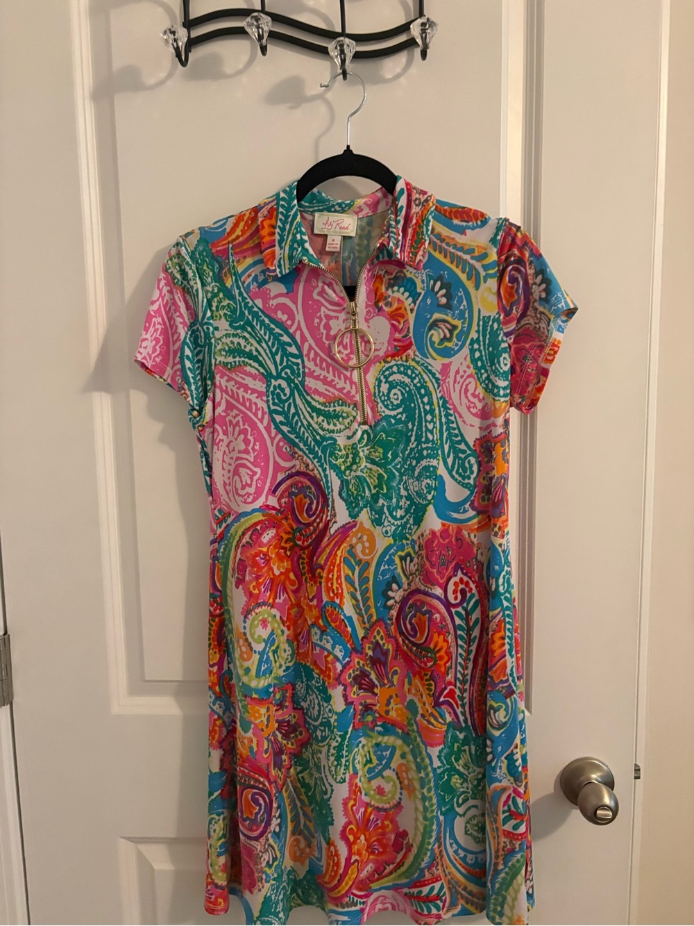 Pink Teal Multicolor Paisley Zip dress